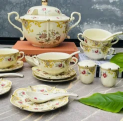 Beige & Red Dinner Set (75 Piece For 8 People)