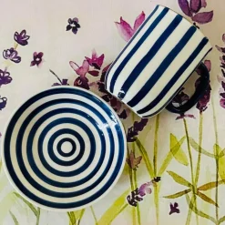 Blue & White Striped Mug & Saucer (single)