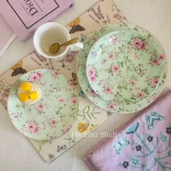 Blush & Mint Petals Plates & Mugs