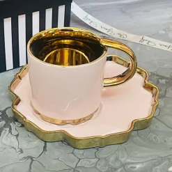 Blush Elegance: Golden Whimsy Cup & Saucer(single cup & saucer)