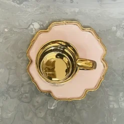 Blush Elegance: Golden Whimsy Cup & Saucer(single cup & saucer)