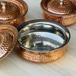 Brass Copper Serving Pot w/ Lid 6