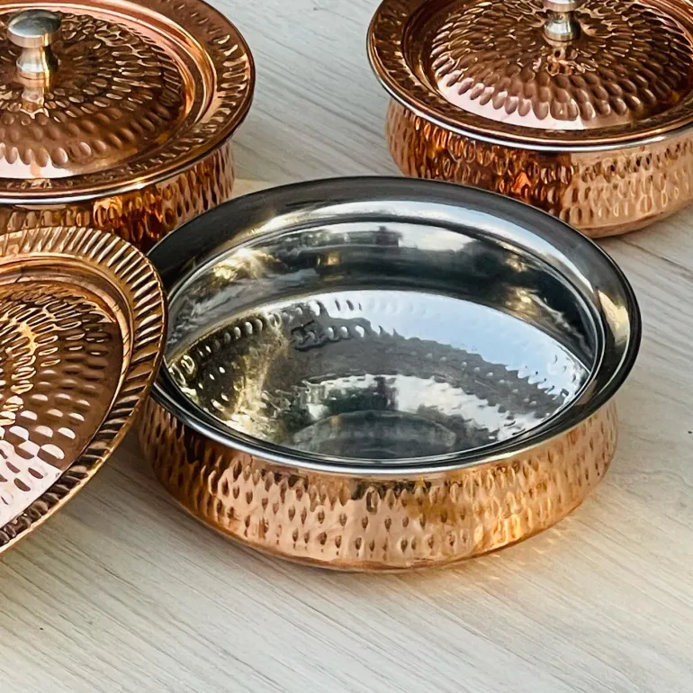 Brass Copper Serving Pot w/ Lid 6" Small