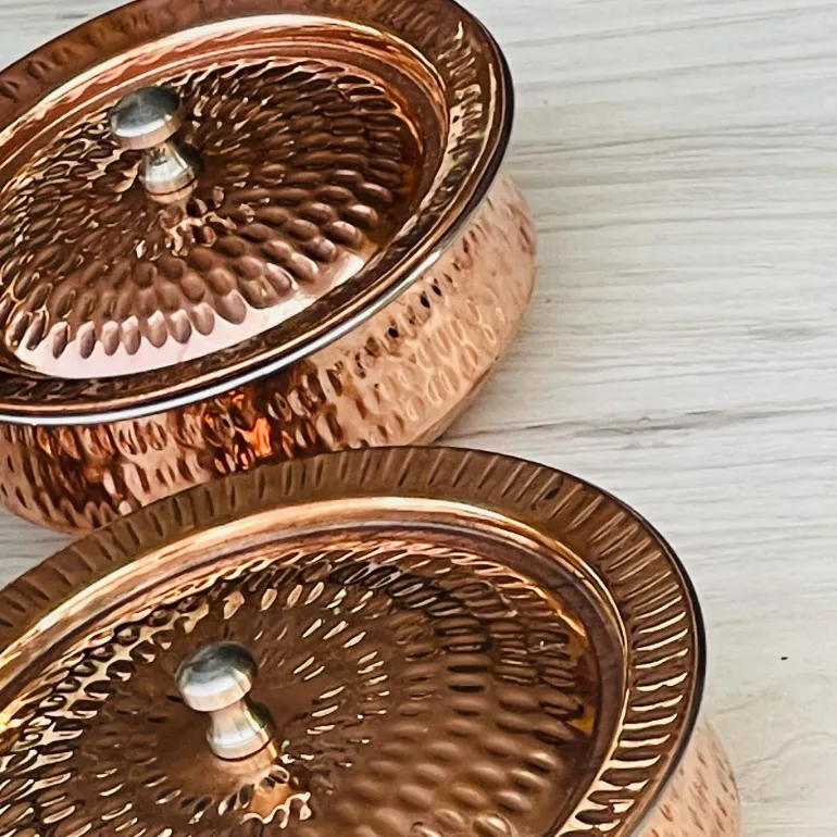 Brass Copper Serving Pot w/ Lid 6" Small