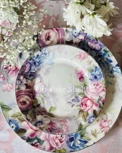 Colourful Dream Pink & Blue Floral Dinner Set (61 piece for 8 people)