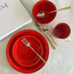 Crimson Swirl Harmony Breakfast Set (16 Piece Set)