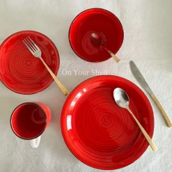 Crimson Swirl Harmony Breakfast Set (16 Piece Set)