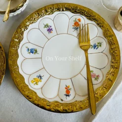 Golden Bloom Artisan Dinnerware Set (24 Piece Plate Set)