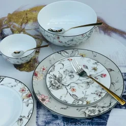Japanese Grey Floral Serene - 18 Piece Plate Set