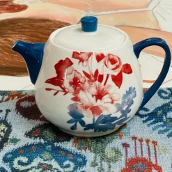 Joyful Brew Harmony: Stoneware Coffee Set in Blue & Rustic Red