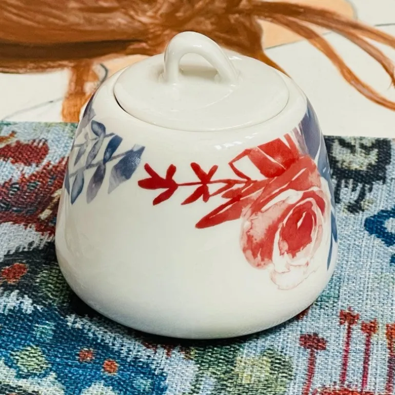 Joyful Brew Harmony: Stoneware Coffee Set in Blue & Rustic Red
