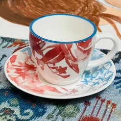 Joyful Brew Harmony: Stoneware Coffee Set in Blue & Rustic Red