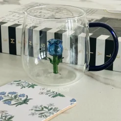 Little Blue Tulip Glass Mug (Set Of Six)