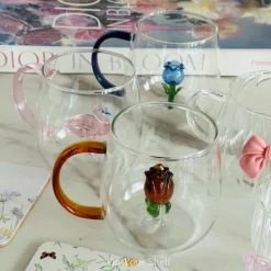 Little Brown Tulip Charm Glass Mug (Set Of Six)