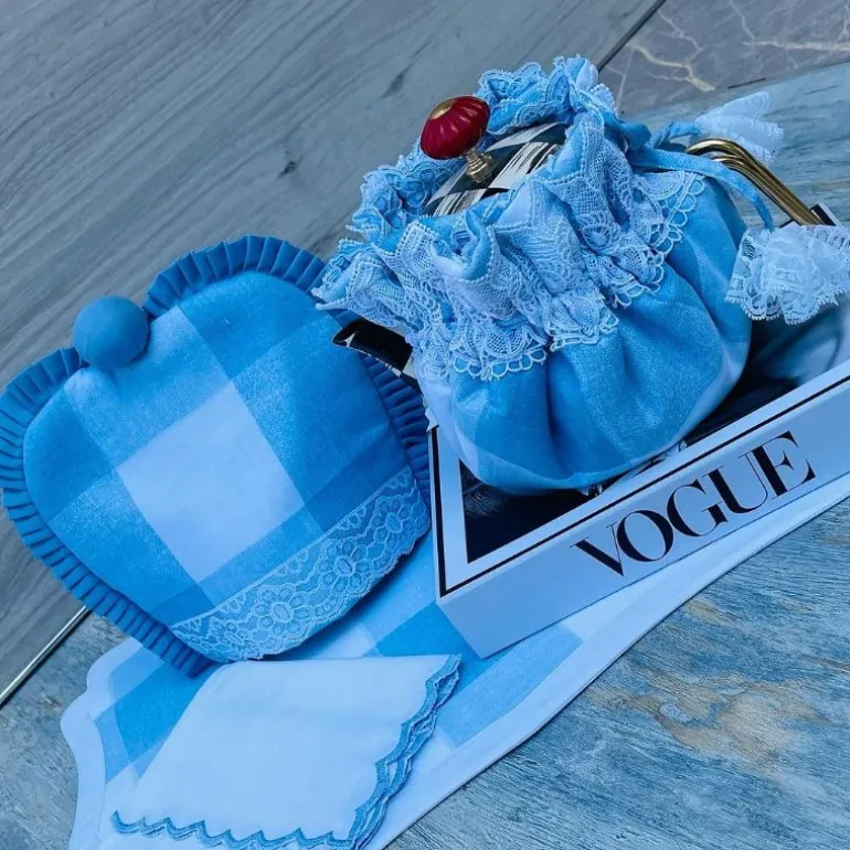 Mats & Napkin Set Blue Check