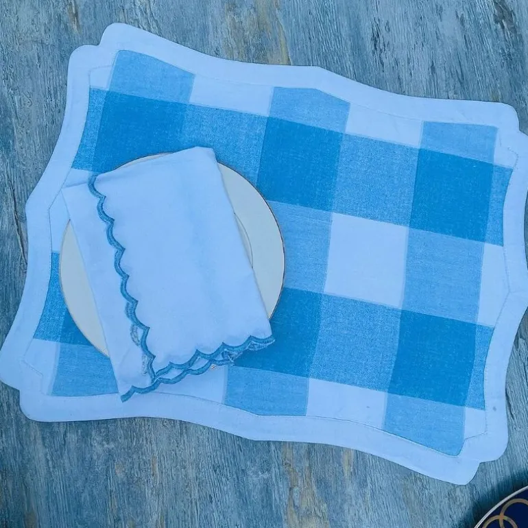 Mats & Napkin Set Blue Check
