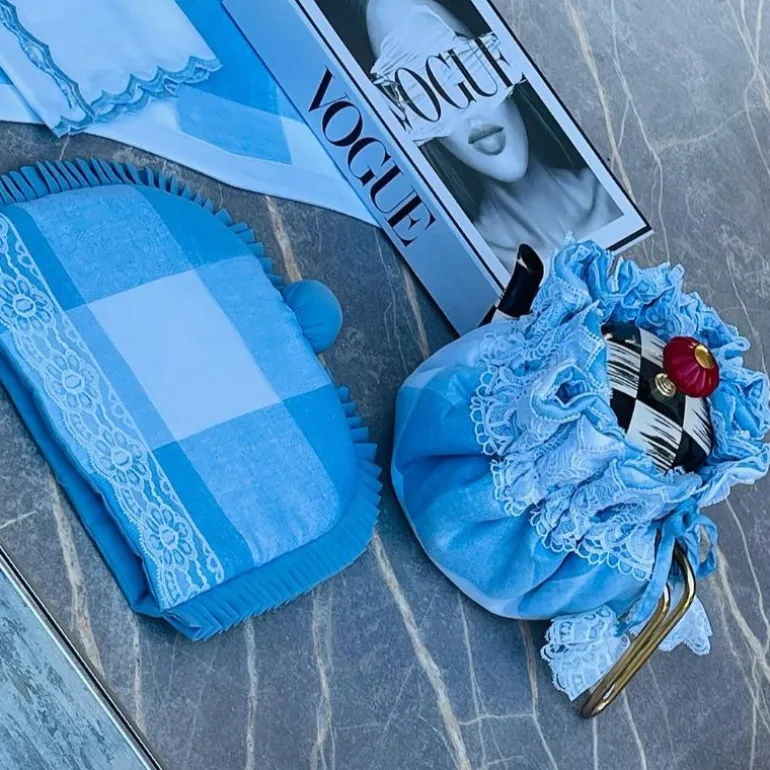 Mats & Napkin Set Blue Check