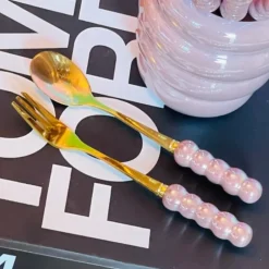 Metallic Teaspoons & Forks Pink (set of 13)