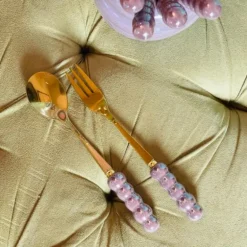 Metallic Teaspoons & Forks Pink (set of 13)