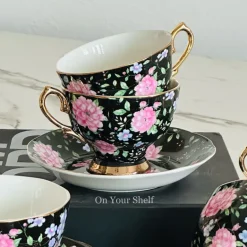 MidNight Bloom TeaCups & Saucers (Set Of Six)