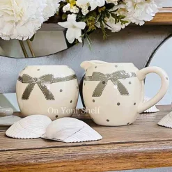 Milk and Sugar Pot Grey Bow Polka Dot