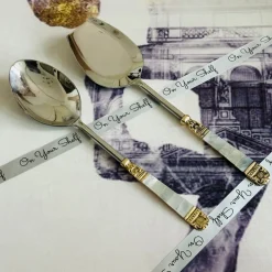 Mother Of Pearl Gold Serving Ladle & Flat (set of two)