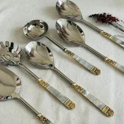 Mother Of Pearl Gold Serving Cutlery Set (set of six)