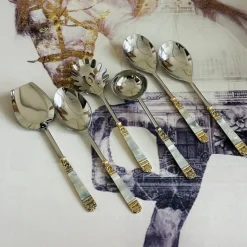 Mother Of Pearl Gold Serving Cutlery Set (set of six)