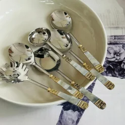 Mother Of Pearl Gold Serving Cutlery Set (set of six)