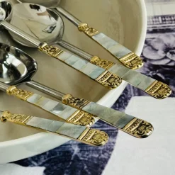 Mother Of Pearl Gold Serving Cutlery Set (set of six)