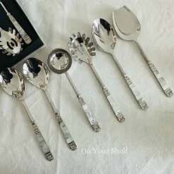 Mother Of Pearl Serving Cultery In Silver (Set Of Six)