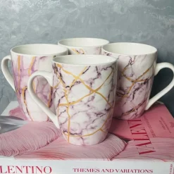 Mugs Pink Marble set of Four
