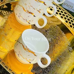 Mugs with Stand Marble White - Set of 4