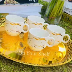 Mugs with Stand Marble White - Set of 4