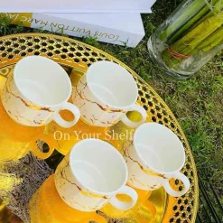 Mugs with Stand Marble White - Set of 4
