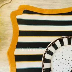 Napkin White w/Gold Print & Lace