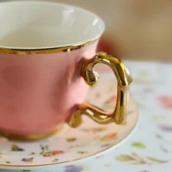 Pastel Pink Vintage Bloom (set of six cups and six saucers)