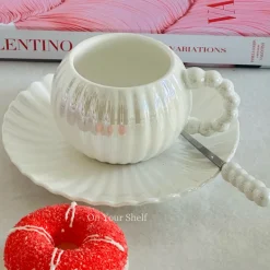 Pearly Pastel Bobble TeaCup, Saucer, Spoon (Three Piece Set For One Person)