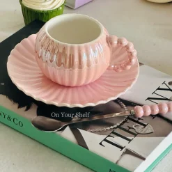 Pearly Pastel Bobble TeaCup, Saucer, Spoon (Three Piece Set For One Person)