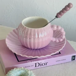 Pearly Pastel Bobble TeaCup, Saucer, Spoon (Three Piece Set For One Person)
