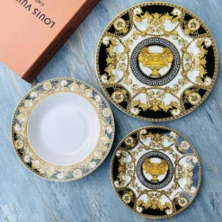 18 Piece Plate Set Versace Inspired Black & Matte Gold