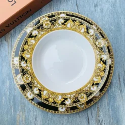 24 Piece Plate Set Versace Inspired Black & Matte Gold