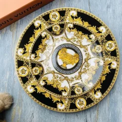 24 Piece Plate Set Versace Inspired Black & Matte Gold