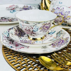 24 Piece Tea Set - Secret Garden Wild Love Purple & Blue