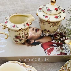 31 Piece Tea Set Beige & Red