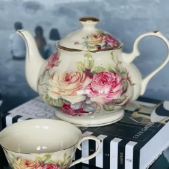 24 Piece Tea Set Colourful Beige Floral