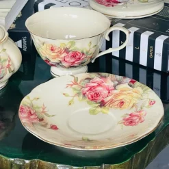 24 Piece Tea Set Colourful Beige Floral