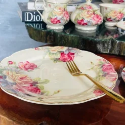 24 Piece Tea Set Colourful Beige Floral