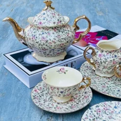 24 Piece Tea Set Cream Floral Cluster