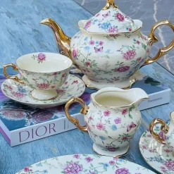 24 piece Tea Set Cream Floral Garden